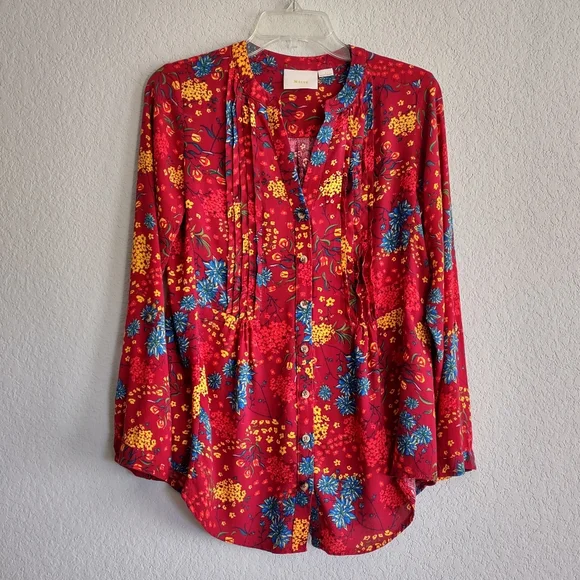 Anthropologie Maeve Size S Floral Viscose Longsleeve Top Shirt Tunic - Picture 10 of 10